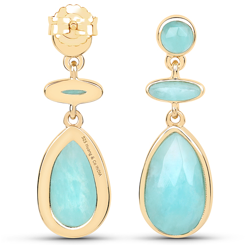 18K Yellow Gold Plated 7.32 Carat Genuine Amazonite .925 Sterling Silver Earrings