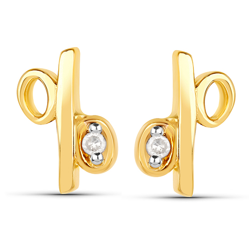 Earrings-14K Yellow Gold Plated 0.02 Carat Genuine White Diamond .925 Sterling Silver Earrings