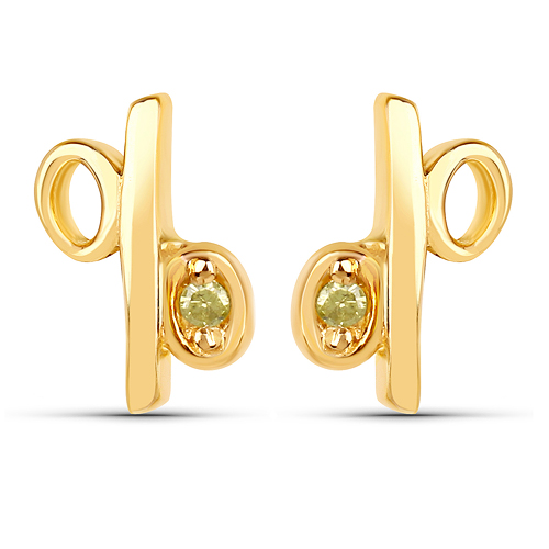 Earrings-14K Yellow Gold Plated 0.02 Carat Genuine Yellow Diamond .925 Sterling Silver Earrings