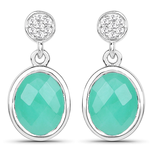 Emerald-4.76 Carat Genuine Emerald and White Topaz .925 Sterling Silver Earrings