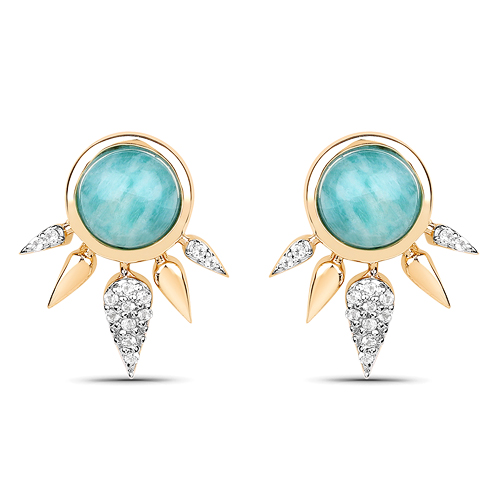 Earrings-18K Yellow Gold Plated 2.63 Carat Genuine Amazonite and White Topaz .925 Sterling Silver Earrings