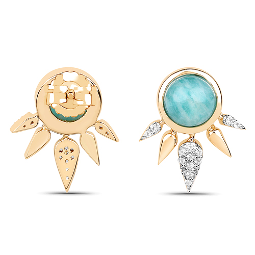 18K Yellow Gold Plated 2.63 Carat Genuine Amazonite and White Topaz .925 Sterling Silver Earrings