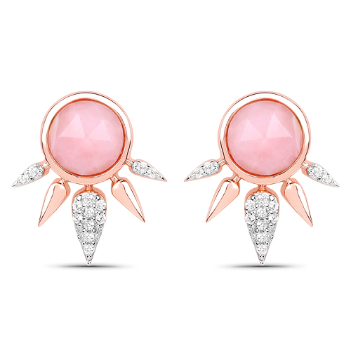 Earrings-18K Rose Gold Plated 2.57 Carat Genuine Pink Opal and White Topaz .925 Sterling Silver Earrings