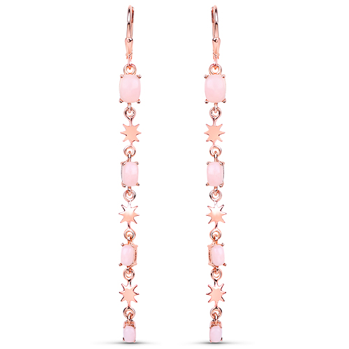 Earrings-18K Rose Gold Plated 4.14 Carat Genuine Pink Opal .925 Sterling Silver Earrings