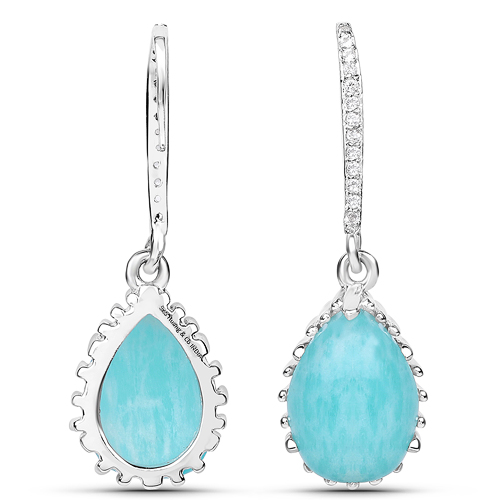 11.91 Carat Genuine Amazonite and White Topaz .925 Sterling Silver Earrings