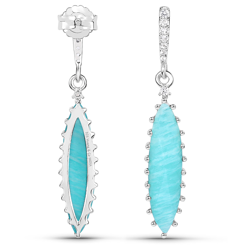 7.11 Carat Genuine Amazonite and White Topaz .925 Sterling Silver Earrings
