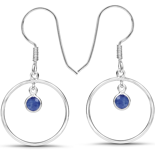 Earrings-0.80 Carat Genuine Blue Sapphire .925 Sterling Silver Earrings