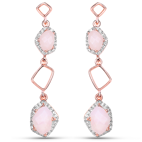 Earrings-18K Rose Gold Plated 3.13 Carat Genuine Pink Opal and White Topaz .925 Sterling Silver Earrings