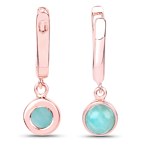 18K Rose Gold Plated 2.20 Carat Genuine Amazonite .925 Sterling Silver Earrings