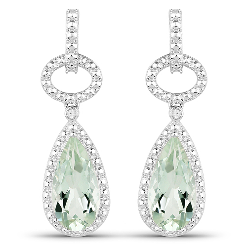 Amethyst-5.40 Carat Genuine Green Amethyst and White Diamond .925 Sterling Silver Earrings