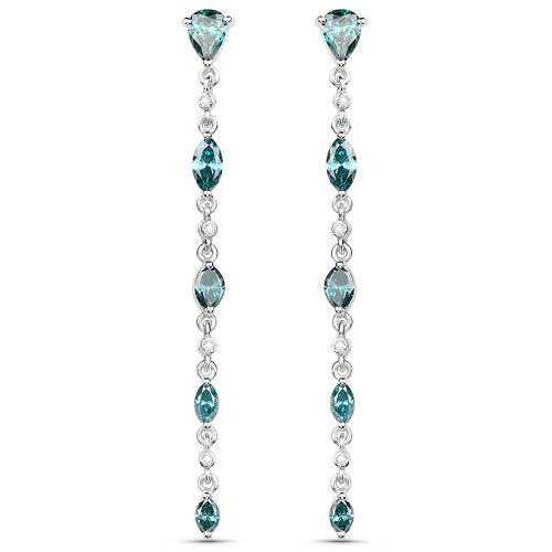 Earrings-14K White Gold 3.42 Carat Genuine Blue Diamond and White Diamond Earrings