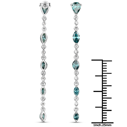 14K White Gold 3.42 Carat Genuine Blue Diamond and White Diamond Earrings