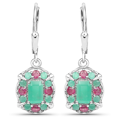 Emerald-2.07 Carat Genuine Emerald and Ruby .925 Sterling Silver Earrings