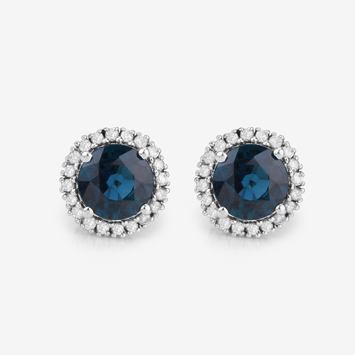 2.18 Carat Genuine Blue Sapphire and White Diamond 14K White Gold Earrings