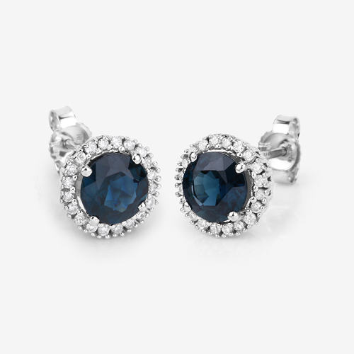 2.18 Carat Genuine Blue Sapphire and White Diamond 14K White Gold Earrings