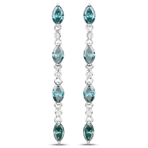 3.22 Carat Genuine Blue Diamond and White Diamond 14K White Gold Earrings