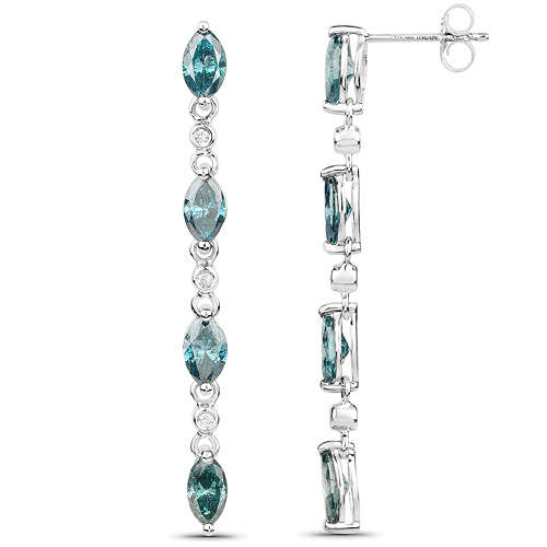3.22 Carat Genuine Blue Diamond and White Diamond 14K White Gold Earrings