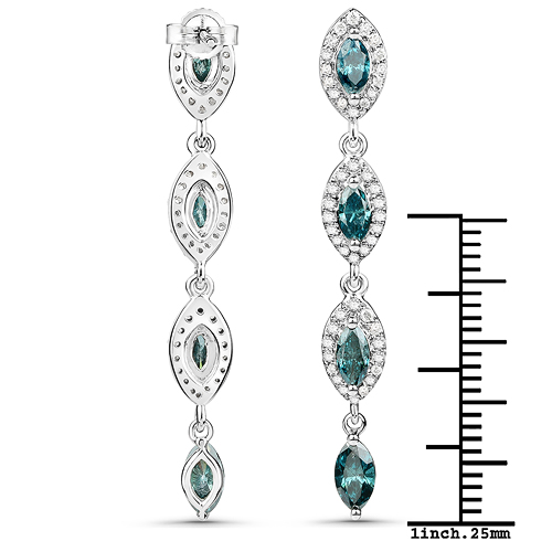 2.28 Carat Genuine Blue Diamond and White Diamond 14K White Gold Earrings
