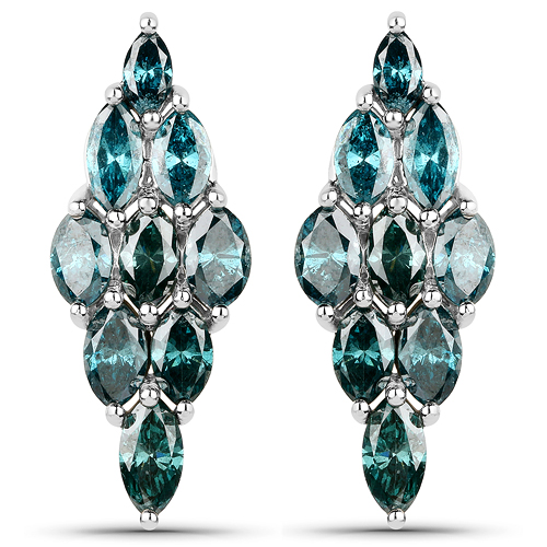 Earrings-5.19 Carat Genuine Blue Diamond 14K White Gold Earrings