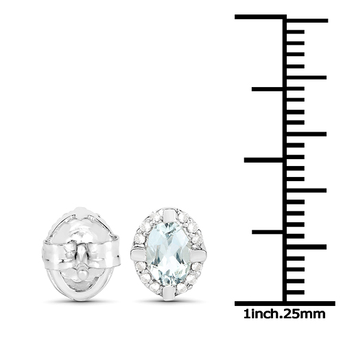 0.94 Carat Genuine Aquamarine and White Zircon .925 Sterling Silver Earrings