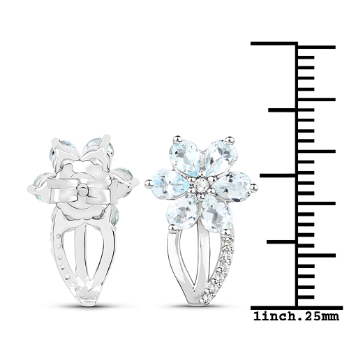1.54 Carat Genuine Aquamarine and White Topaz .925 Sterling Silver Earrings
