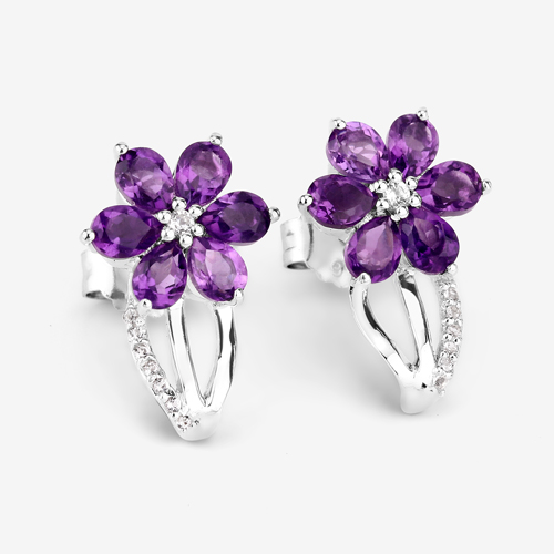 1.90 Carat Genuine Amethyst and White Topaz .925 Sterling Silver Earrings