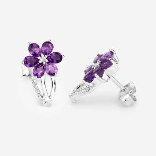 1.90 Carat Genuine Amethyst and White Topaz .925 Sterling Silver Earrings