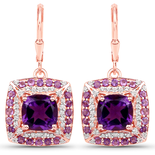 4.98 Carat Genuine Amethyst and White Topaz .925 Sterling Silver Earrings