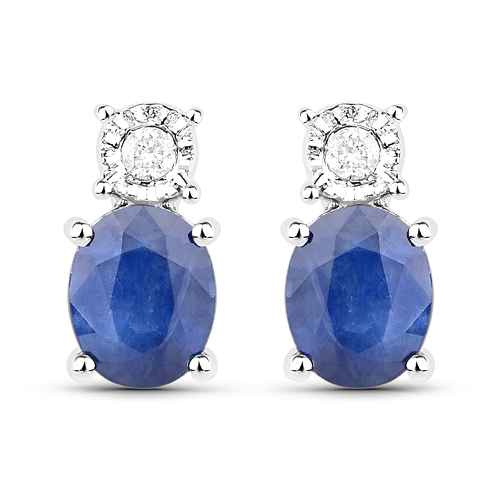 Earrings-0.71 Carat Genuine Blue Sapphire and White Diamond 14K White Gold Earrings