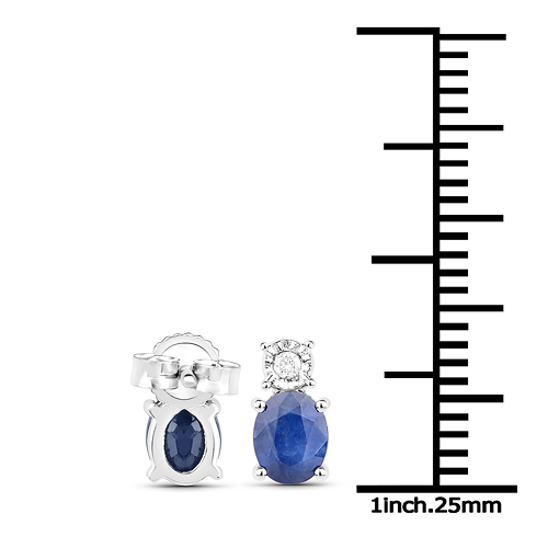 0.71 Carat Genuine Blue Sapphire and White Diamond 14K White Gold Earrings