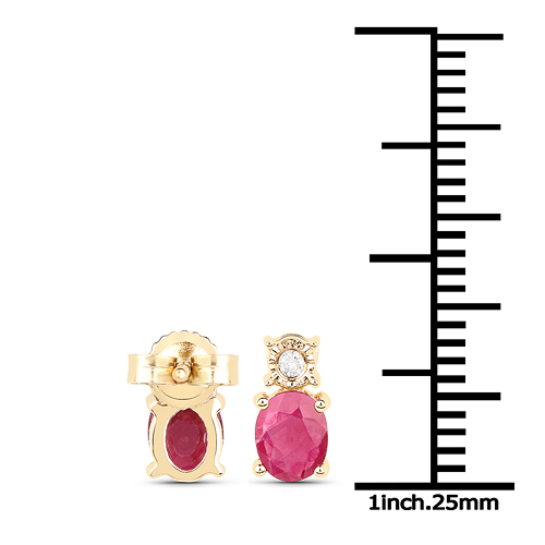 0.63 Carat Genuine Ruby and White Diamond 14K Yellow Gold Earrings