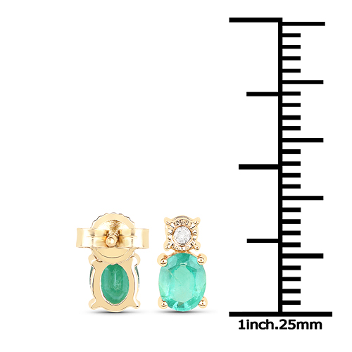 0.63 Carat Genuine Zambian Emerald and White Diamond 14K Yellow Gold Earrings
