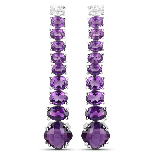 Amethyst-18K White Gold Plated 7.58 Carat Genuine Amethyst and White Topaz .925 Sterling Silver Earrings
