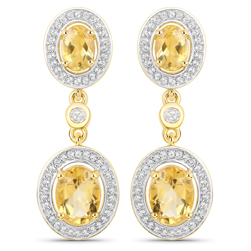 Citrine-18K Yellow Gold Plated 5.70 Carat Genuine Citrine and White Topaz .925 Sterling Silver Earrings