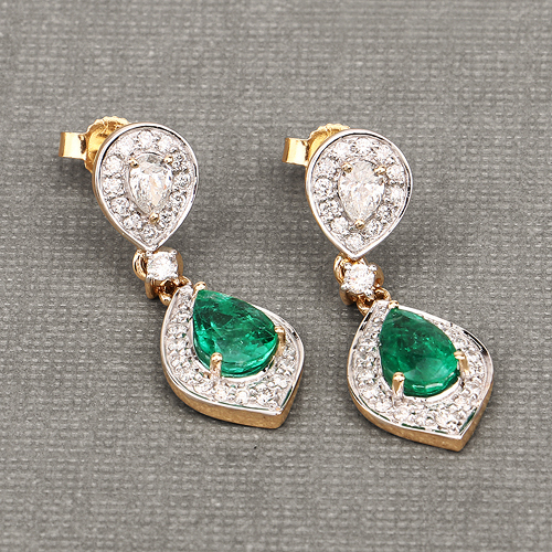 2.24 Carat Genuine Zambian Emerald and White Diamond 14K Yellow Gold Earrings