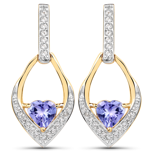 1.09 Carat Genuine Tanzanite and White Topaz .925 Sterling Silver Earrings