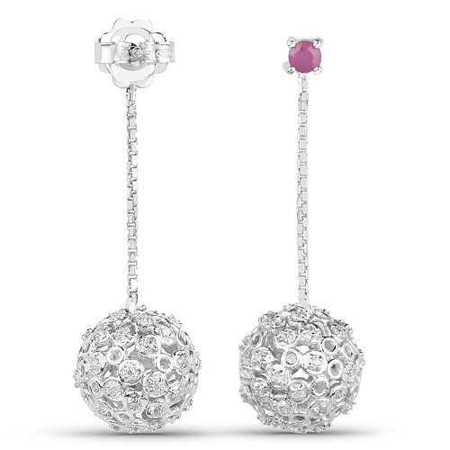 1.10 Carat Genuine Ruby And White Cubic Zirconia .925 Sterling Silver Earrings