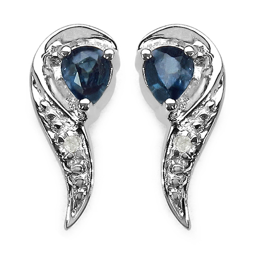 Earrings-0.40 Carat Genuine Blue sapphire and 0.01 ct.t.w Genuine Diamond Accents Sterling Silver Earrings