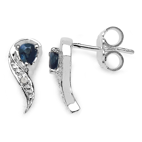 0.40 Carat Genuine Blue sapphire and 0.01 ct.t.w Genuine Diamond Accents Sterling Silver Earrings
