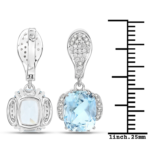 6.23 Carat Genuine Aquamarine and White Diamond 14K White Gold Earrings
