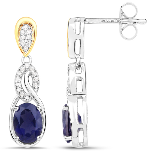 1.31 Carat Genuine Iolite and White Diamond .925 Sterling Silver Earrings