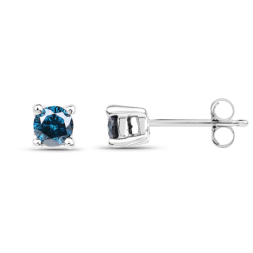0.28 Carat Genuine Blue Diamond .925 Sterling Silver Earrings
