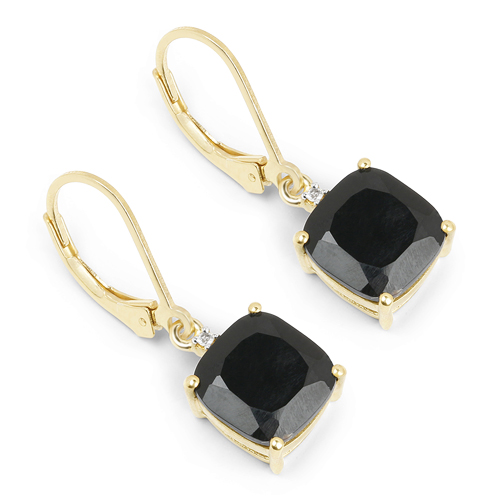 14K Yellow Gold Plated 6.59 Carat Genuine Black Onyx & White Topaz .925 Sterling Silver Earrings