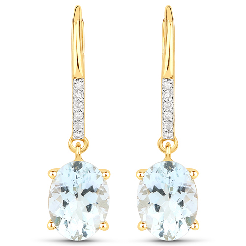 Earrings-2.87 Carat Genuine Aquamarine and White Diamond .925 Sterling Silver Earrings