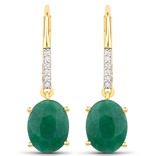 Emerald-4.27 Carat Dyed Emerald and White Diamond .925 Sterling Silver Earrings