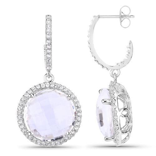 20.02 Carat Genuine Crystal Quartz and White Topaz .925 Sterling Silver Earrings