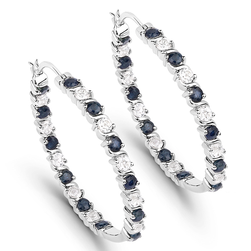 Earrings-3.04 Carat Genuine Blue Sapphire and White Topaz .925 Sterling Silver Earrings