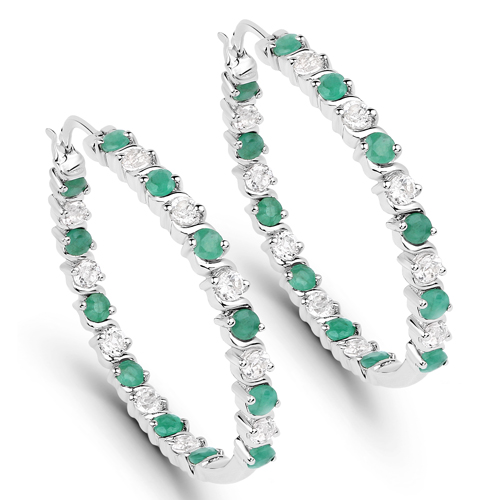 Emerald-2.92 Carat Genuine Emerald and White Topaz .925 Sterling Silver Earrings
