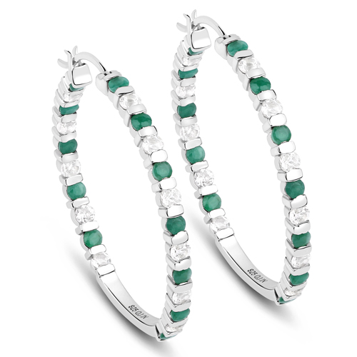 Emerald-3.66 Carat Genuine Emerald and White Topaz .925 Sterling Silver Earrings