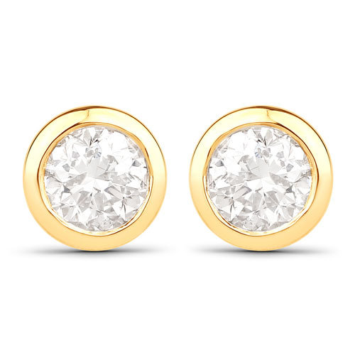0.66 Carat Genuine White Diamond 14K Yellow Gold Earrings